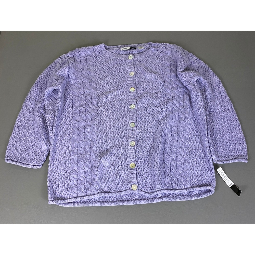 Vintage Jamie S Casuals Cardigan Women's 1X Purple Cable‎ Knit Ramie Cotton NWT